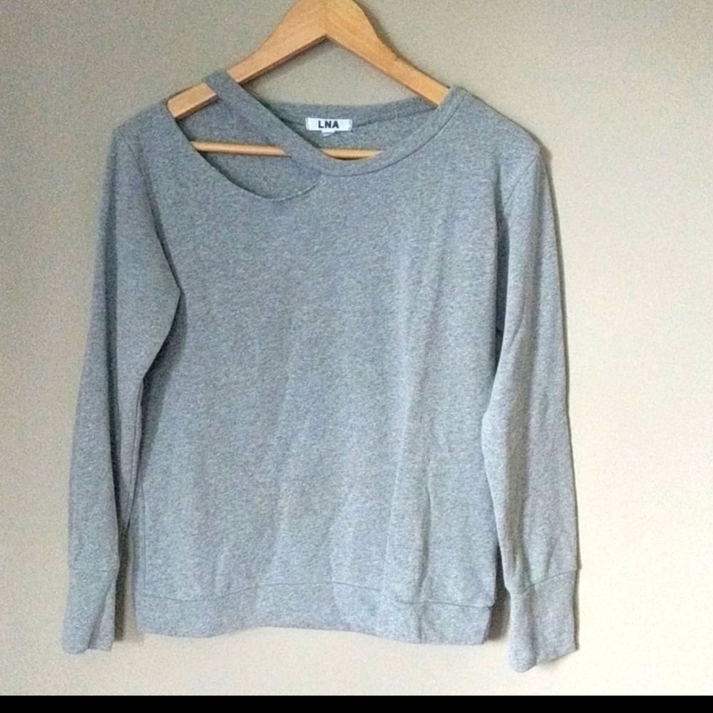 LNA Gray Revolve Double Neck Band Sweatshirt Top Size XS